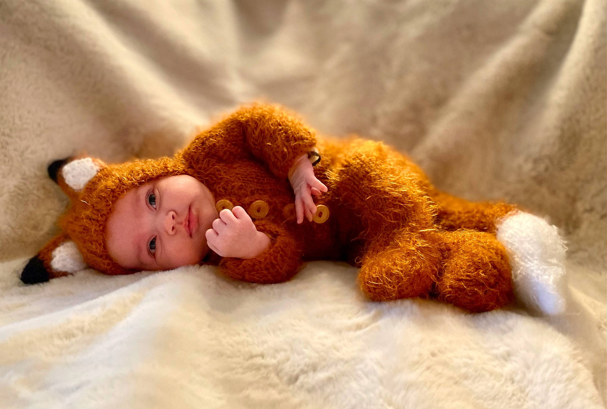 Róisín is registered to the contest to win money with this photo: baby, baby_sleeping, bed, bedding, bedtime, child, comfort, doll, fawn, fur, gesture, happy, headwear, linens, nap, person, stuffed_toy, teddy_bear, toddler, toy