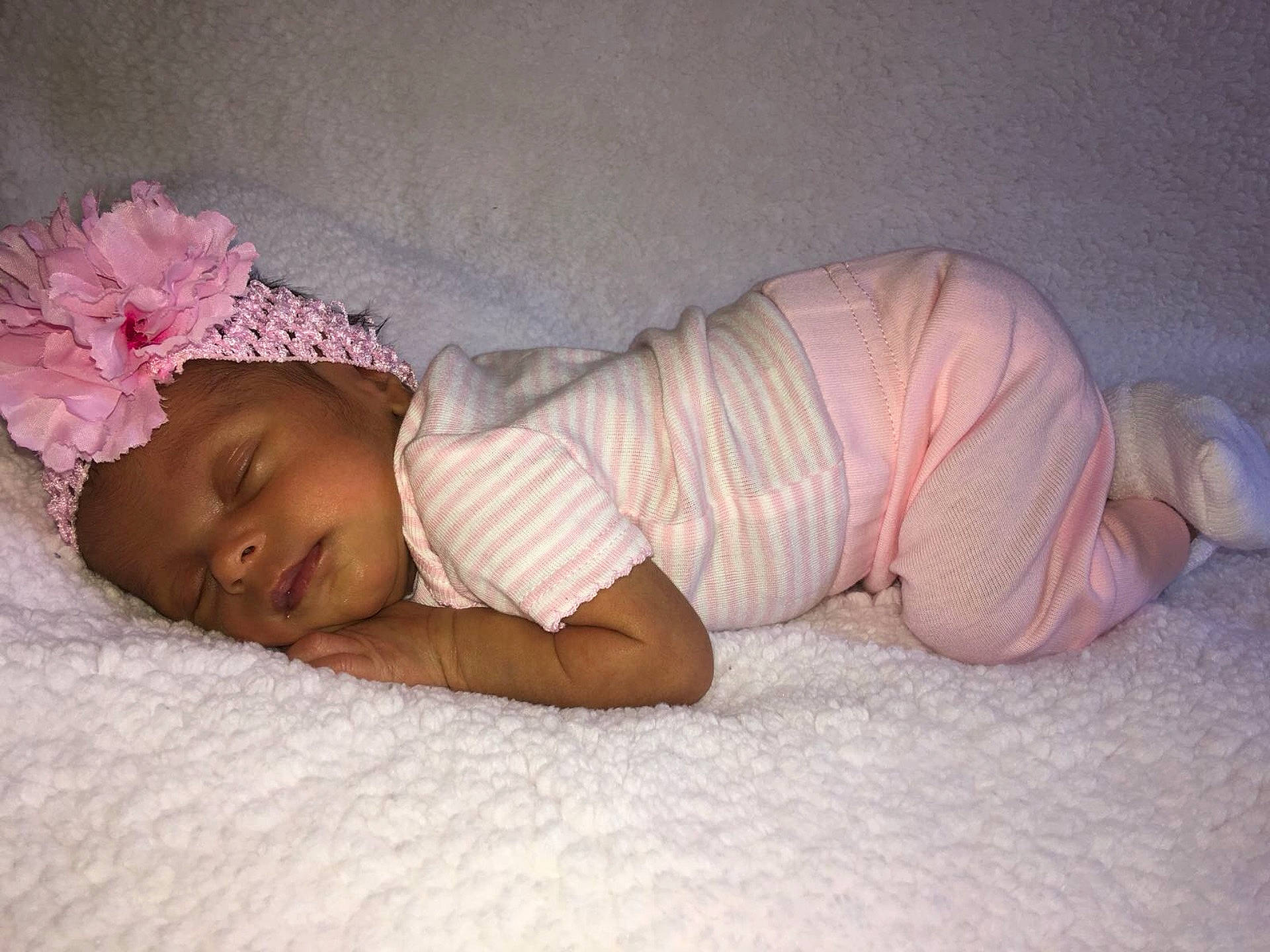 Erica joined the competition — help win amazing prizes! bedtime, child, girl, hair_accessory, headgear, infant, person, pink, product, skin, sleep, toddler