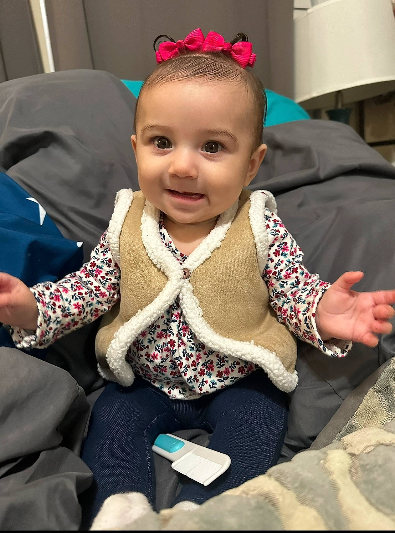 Emelia joined the competition — help win amazing prizes! baby, baby_toddler_clothing, car_seat, cheek, child, comfort, event, eye, fashion_accessory, fun, hair_accessory, happy, headband, headgear, jewellery, joy, person, sitting, skin, smile