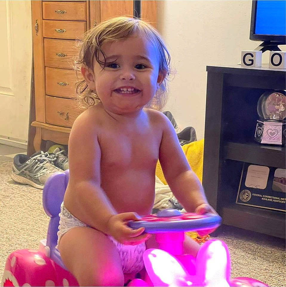 Alayah joined the competition — help win amazing prizes! baby, baby_playing_with_toys, bathing, blue, cabinetry, child, drawer, dresser, flooring, fun, happy, home_appliance, joy, mammal, organ, person, pink, purple, sitting, smile