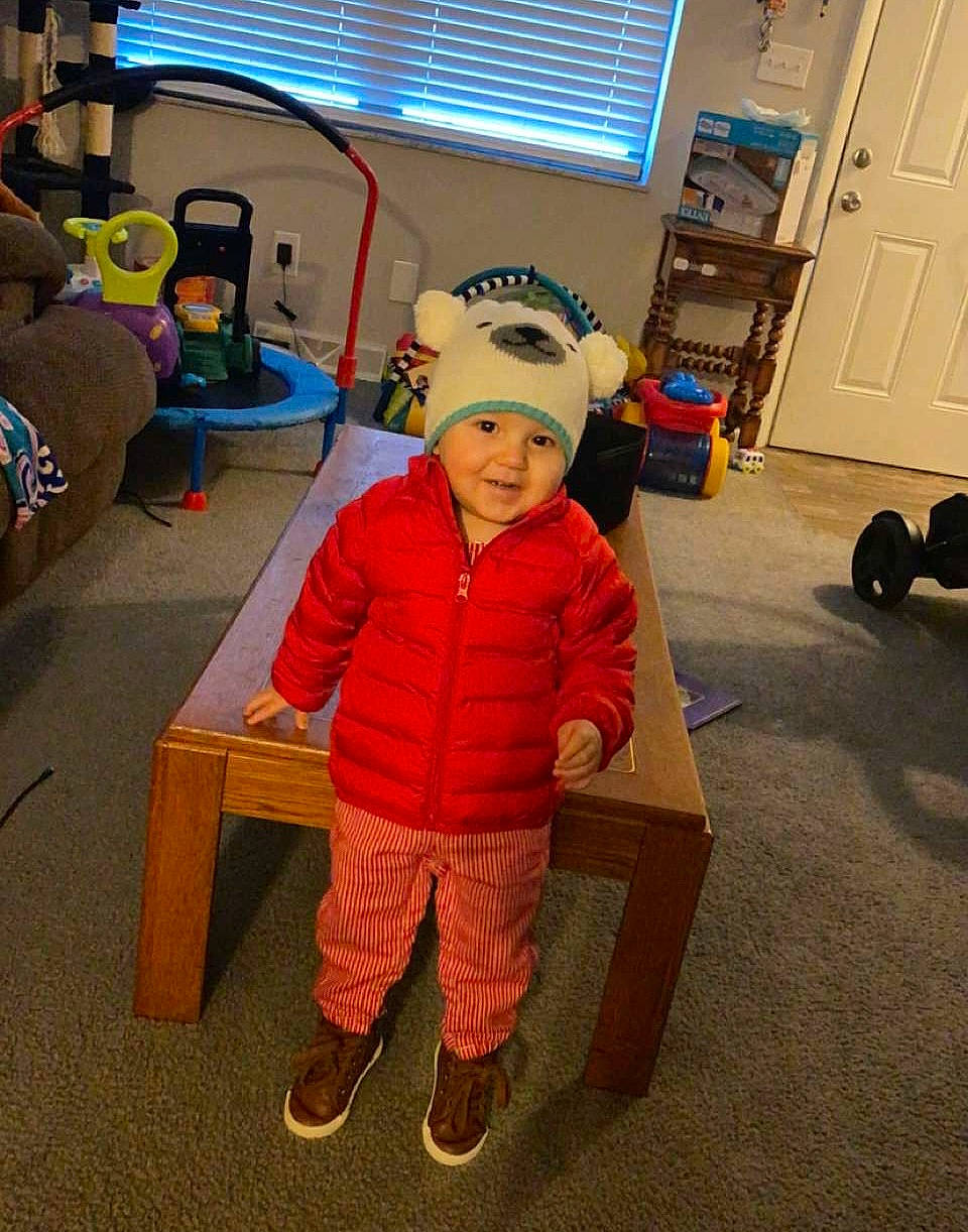 Patrick joined the competition — help win amazing prizes! baby, boot, chair, child, event, floor, flooring, fun, headwear, jacket, kindergarten, leisure, person, personal_protective_equipment, play, recreation, room, t_shirt, television, toddler