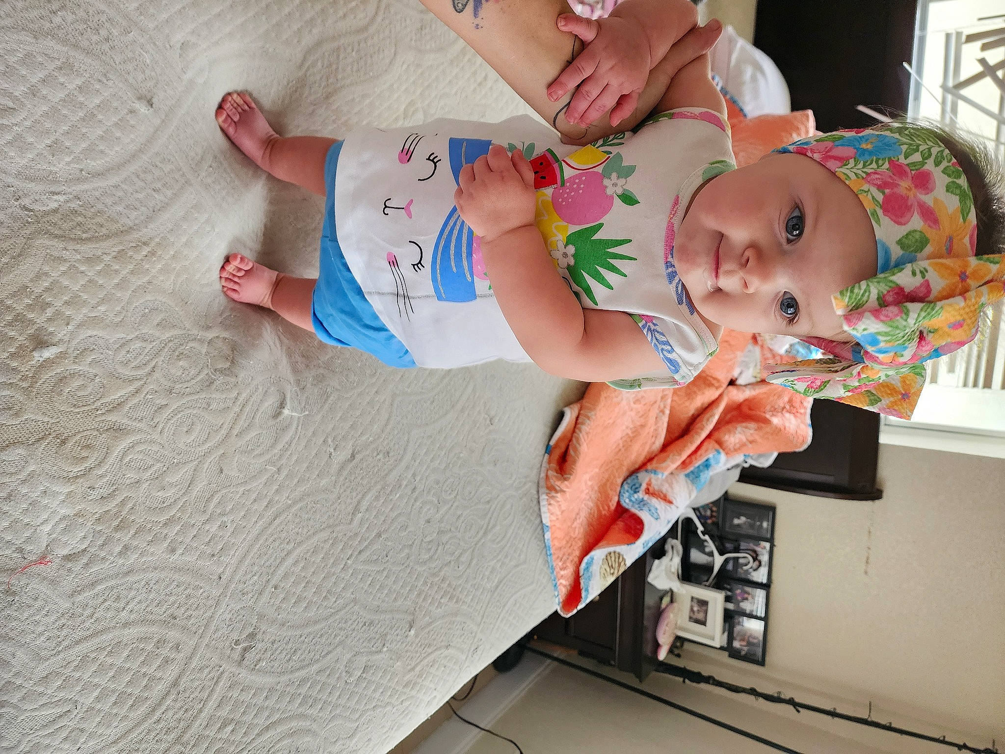 Alexis joined the competition — help win amazing prizes! baby, baby_products, baby_safety, baby_toddler_clothing, child, comfort, happy, hat, headwear, pattern, person, room, skin, smile, toddler