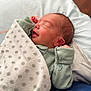 John Luke is registered to the contest to win money with this photo: newborn, baby, blanket, polka_dot, sleeping, bed, wooden_floor, infant, clothing, peaceful, cozy, closeup, human, portrait, resting, indoors, cute, soft, wrapped, sleep