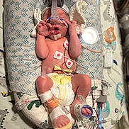 John Luke joined the competition — help win amazing prizes! newborn, baby, medical_equipment, hospital, diaper, monitoring_wires, breathing_mask, blanket, infant, cushion, foot, hand, bed, healthcare, patient, cute, fragile, resting, tubes, closeup