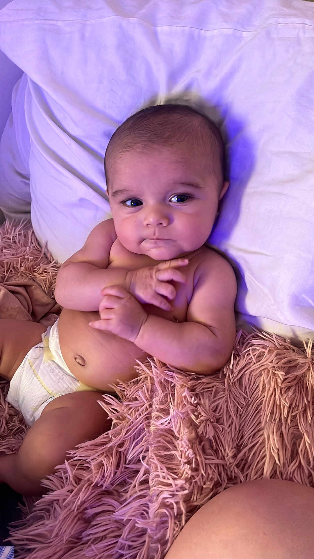 Antonio joined the competition — help win amazing prizes! baby, infant, diaper, blanket, pillow, skin, cute, child, indoors, lying_down, hand, face, expression, young, soft_texture, pink, white, newborn, resting, portrait