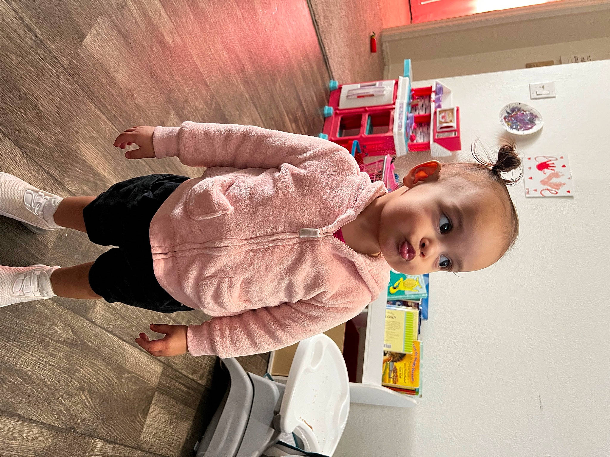 Luciana joined the competition — help win amazing prizes! baby, baby_products, baby_safety, baby_toddler_clothing, baby_toys, child, comfort, fun, human_leg, person, play, room, shelf, toddler, wood