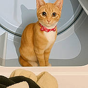 Bojangles is registered to the contest to win money with this photo: animal, appliance, cat, closeup, collar, curious, curious_eyes, cute, domestic, feline, household, indoor, laundry, orange_tabby, pet, pink_collar, shadow, sitting, soft_lighting, washing_machine
