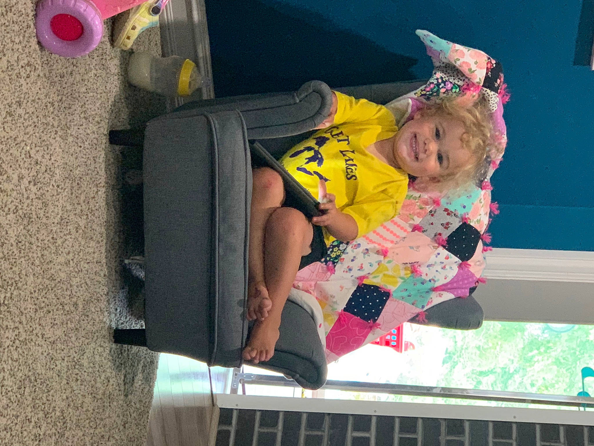 Paige joined the competition — help win amazing prizes! automotive_exterior, bumper, child, family_car, fun, happy, hat, joy, leisure, magenta, motor_vehicle, person, pink, recreation, smile, tire, toddler, toy, tree, trunk