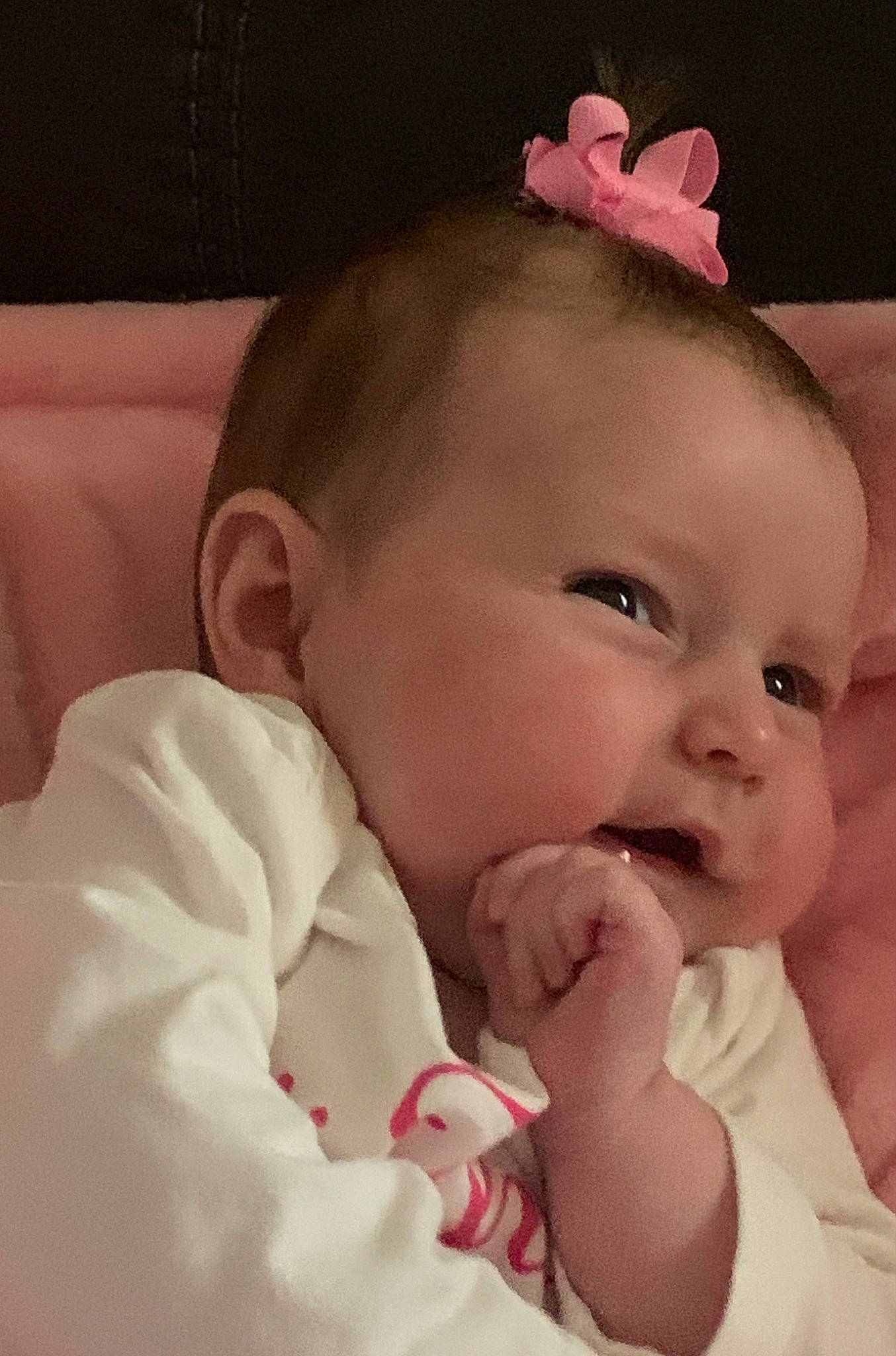 Madalyn is registered to the contest to win money with this photo: arm, baby, baby_toddler_clothing, cheek, ear, eye, eyebrow, eyelash, finger, gesture, happy, head, human_body, iris, lip, nose, person, pink, skin, smile