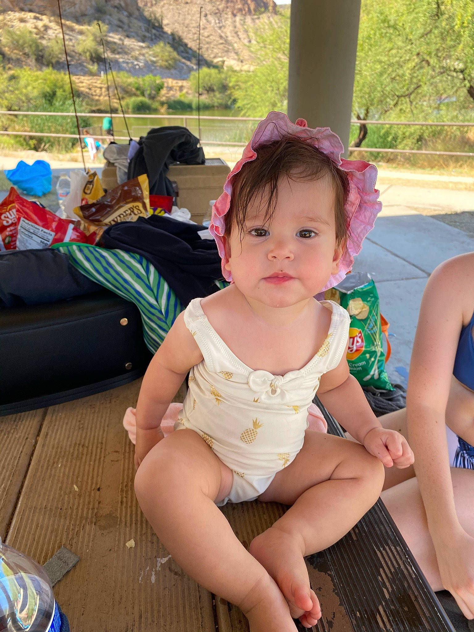 Aspynn joined the competition — help win amazing prizes! baby, baby_toddler_clothing, barefoot, chest, foot, fun, grass, happy, human_leg, lap, leisure, outdoor_furniture, person, plant, product, recreation, skin, thigh, toddler, tree