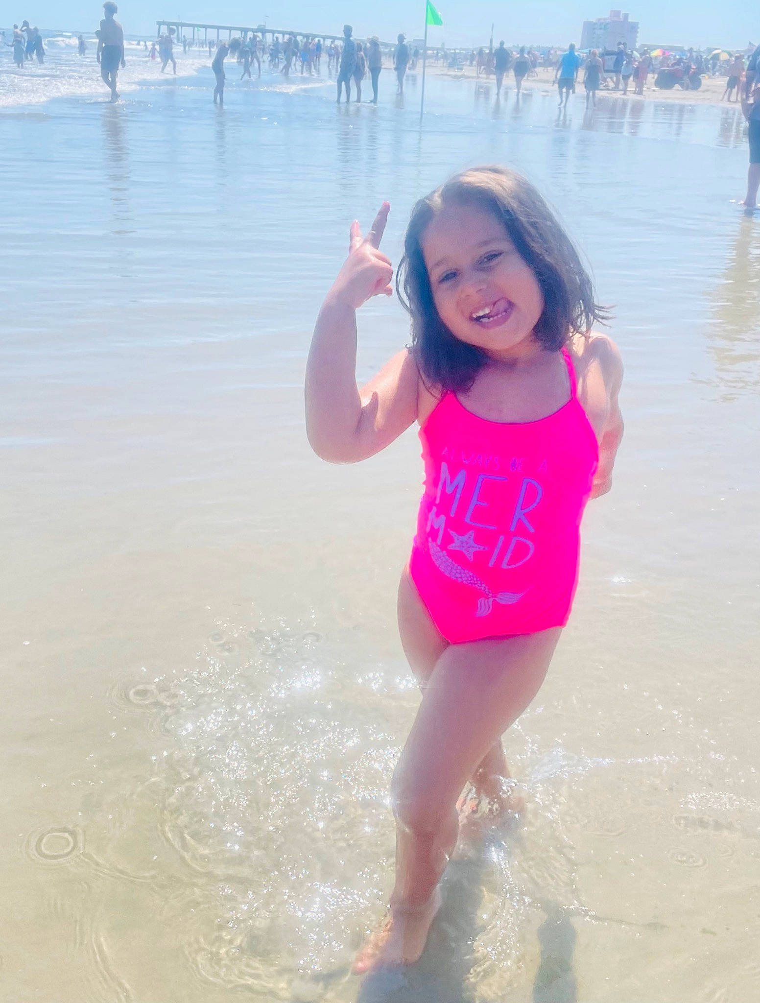 Jainah joined the competition — help win amazing prizes! beach, beauty, body_of_water, fun, hand, happy, joy, lake, leisure, one_piece_swimsuit, people_on_beach, person, pink, sand, sky, smile, summer, swimwear, thigh, toddler