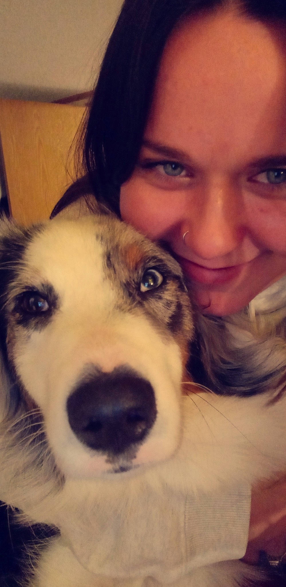 Kora Aurora joined the competition — help win amazing prizes! carnivore, companion_dog, dog, dog_breed, ear, eye, fawn, happy, human_body, interaction, iris, jaw, nose, organ, selfie, skin, smile, snout, whiskers, working_animal