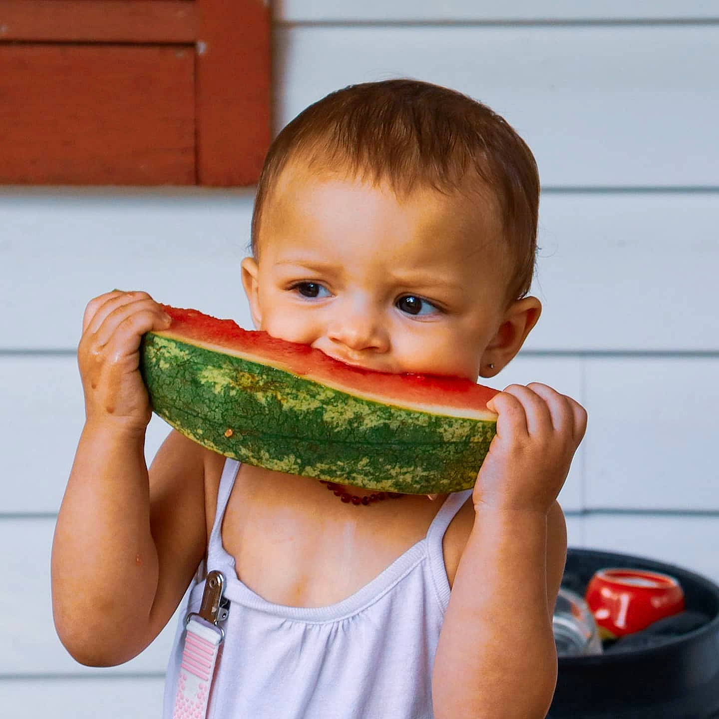 Finley joined the competition — help win amazing prizes! biting, child, cuisine, food, fruit, gesture, happy, legume_family, local_food, mouth, natural_foods, person, produce, sharing, squash, staple_food, superfood, sweetness, toddler, vegan_nutrition