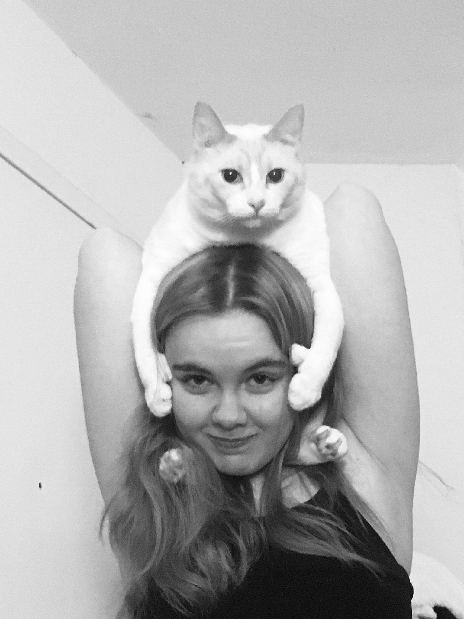 Boo is registered to the contest to win money with this photo: black_and_white, carnivore, cat, comfort, domestic_short_haired_cat, felidae, flash_photography, fur, gesture, happy, human_leg, monochrome, monochrome_photography, paw, sitting, small_to_medium_sized_cats, smile, style, tail, whiskers