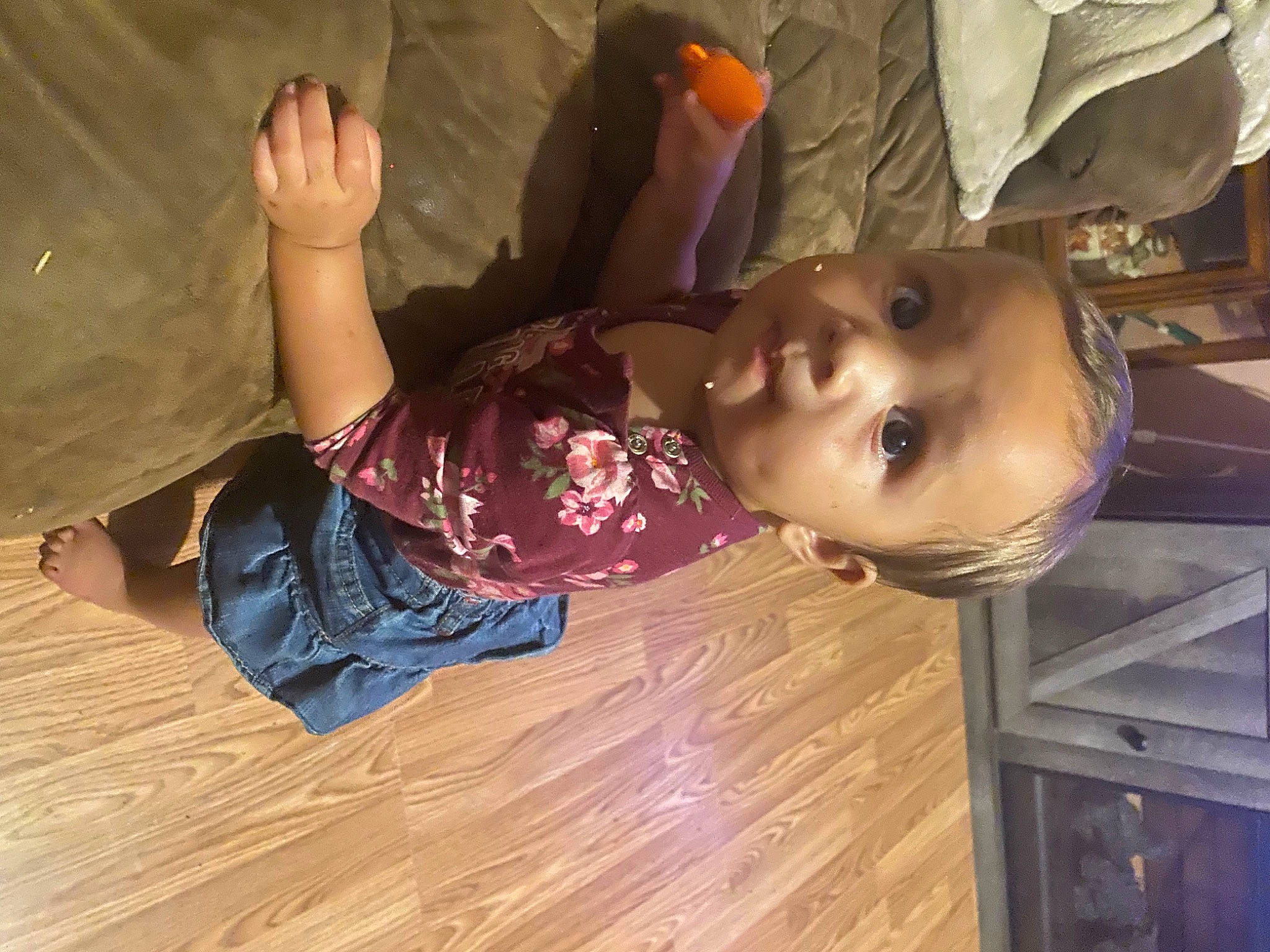 Londynn joined the competition — help win amazing prizes! baby_toddler_clothing, cheek, child, comfort, flooring, fun, gesture, happy, hardwood, hat, human_leg, laminate_flooring, nose, person, sitting, skin, toddler, varnish, wood, wood_flooring