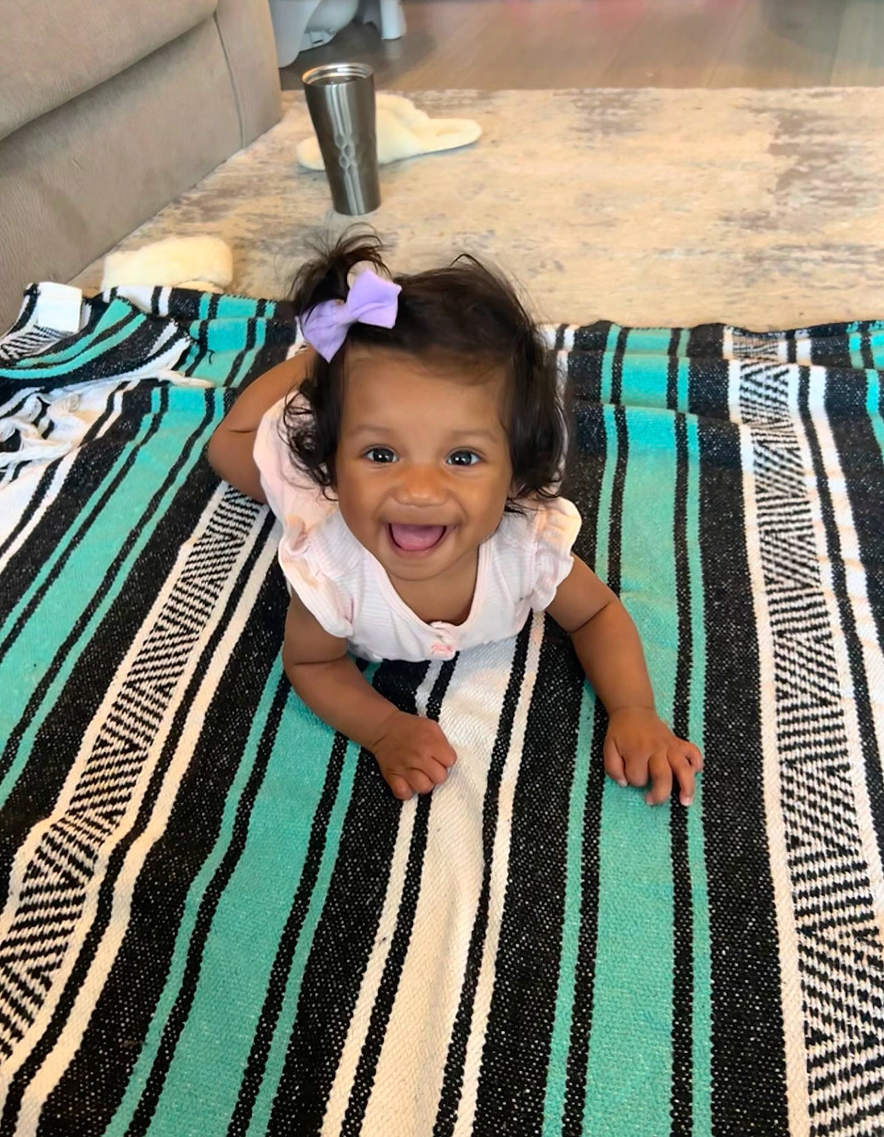 Lina joined the competition — help win amazing prizes! baby, baby_toddler_clothing, child, cool, event, flooring, fun, green, happy, joy, leisure, linens, magenta, pattern, person, product, recreation, smile, toddler, travel