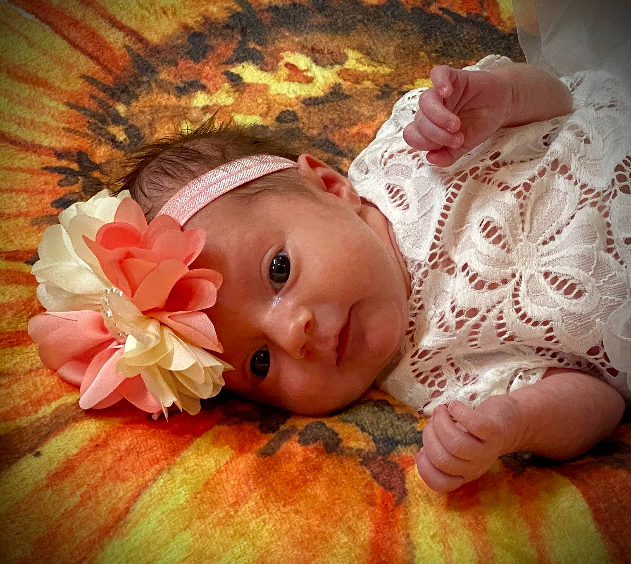 Keira joined the competition — help win amazing prizes! baby, baby_products, baby_toddler_clothing, cheek, child, facial_expression, finger, flash_photography, flooring, flower, fun, happy, headwear, lip, nail, person, petal, pink, product, skin
