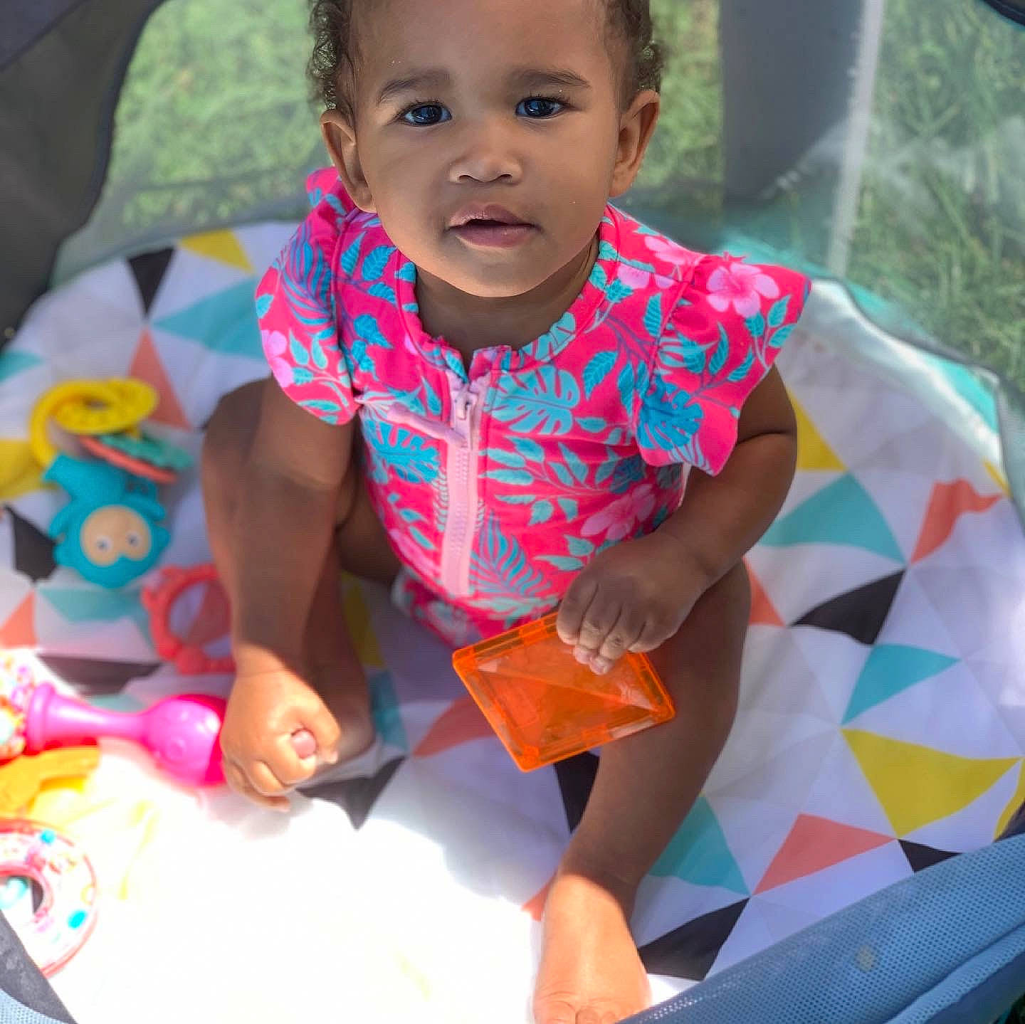 Leilani joined the competition — help win amazing prizes! adaptation, baby_toddler_clothing, cheek, child, dress, finger, fun, happy, head, human, leisure, people, person, photograph, pink, product, skin, sleeve, summer, toddler