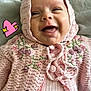 baby, babylaughing, bonnet, cap, clothing, coat, face, happy, hat, head, hood, jacket, knitwear, laughing, person, photography, portrait, scarf, smile, sweater