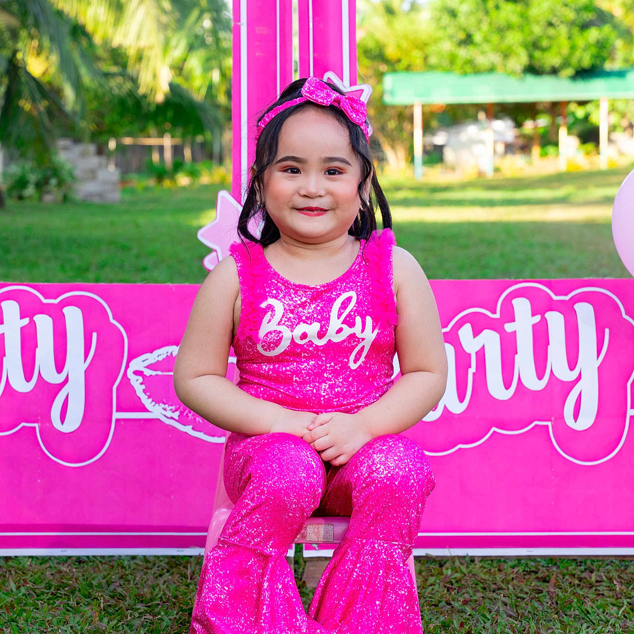 Mia is registered to the contest to win money with this photo: child, clothing, dress, face, female, girl, grass, happy, head, nature, outdoors, pants, park, person, photography, plant, portrait, purple, smile, summer