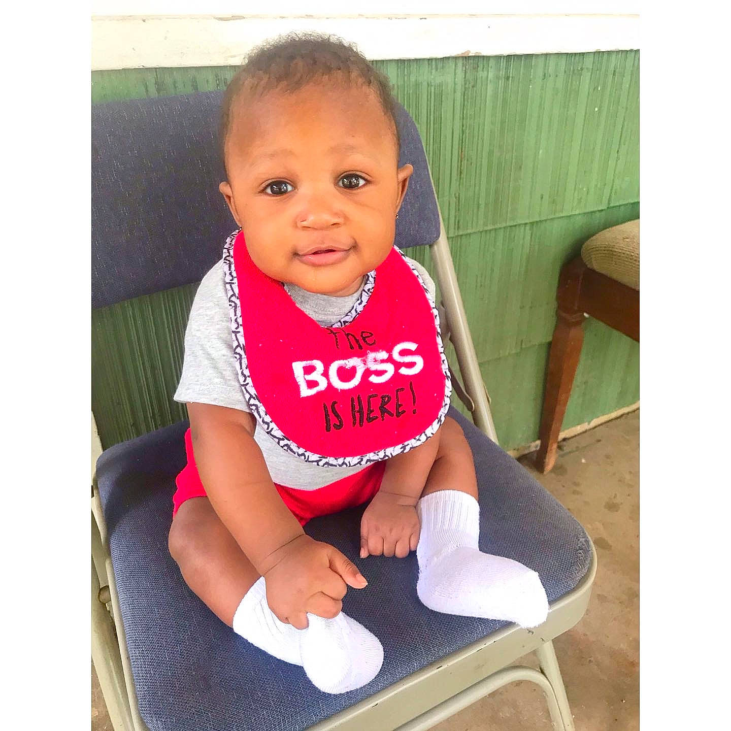 Kaycee is registered to the contest to win money with this photo: baby, child, furniture, person, pink, play, product, sitting, t_shirt, toddler