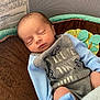Benny Love is registered to the contest to win money with this photo: baby, newborn, sleeping, infant, blue_clothing, blanket, cushion, baby_bed, face, closed_eyes, soft_texture, comfort, cute, peaceful, indoors, person, resting, head, mesh, warning_label