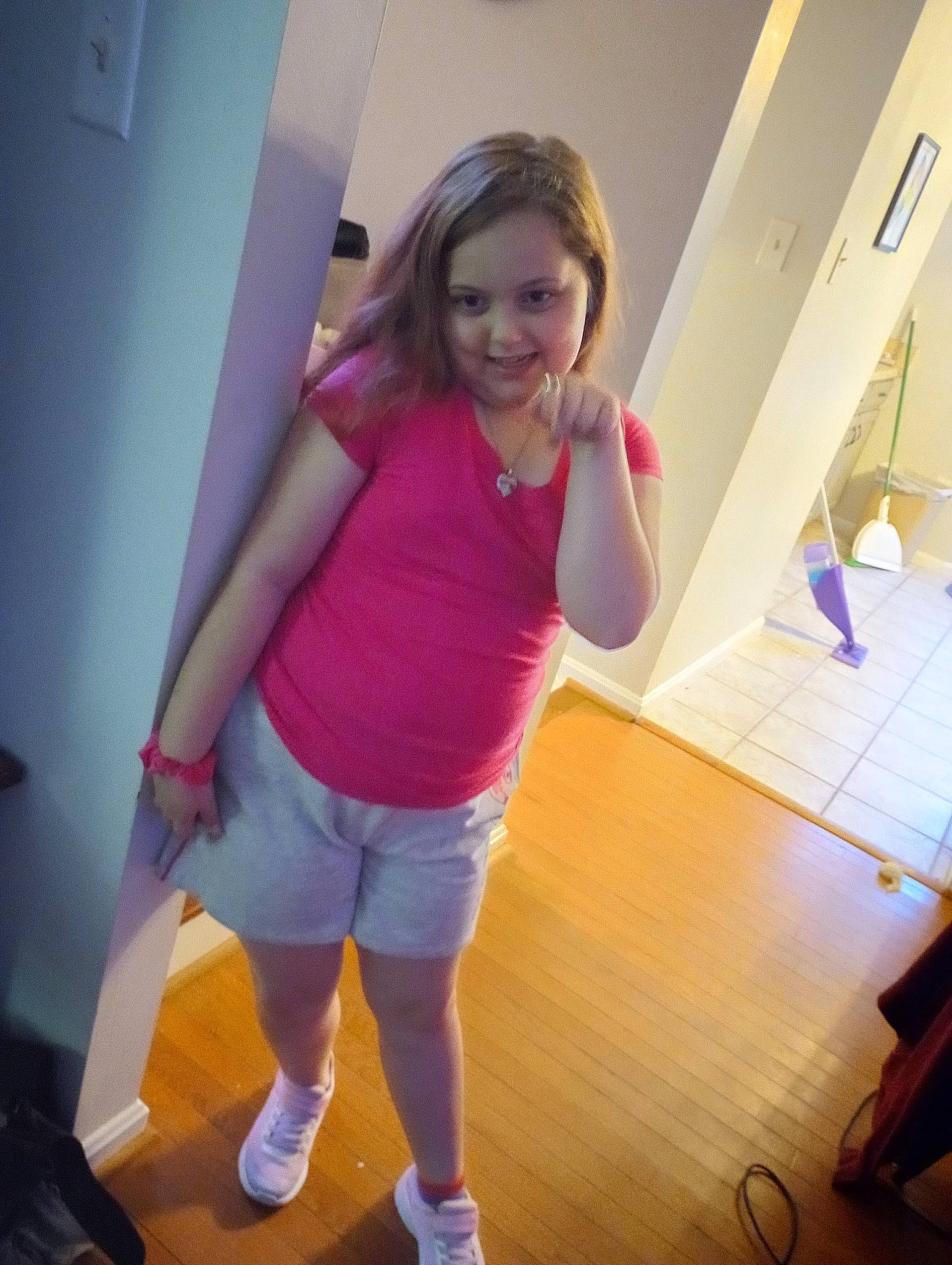 Jade joined the competition — help win amazing prizes! chest, elbow, flooring, fun, happy, human_leg, joint, joy, knee, leisure, magenta, person, pink, purple, shorts, shoulder, smile, sportswear, standing, thigh