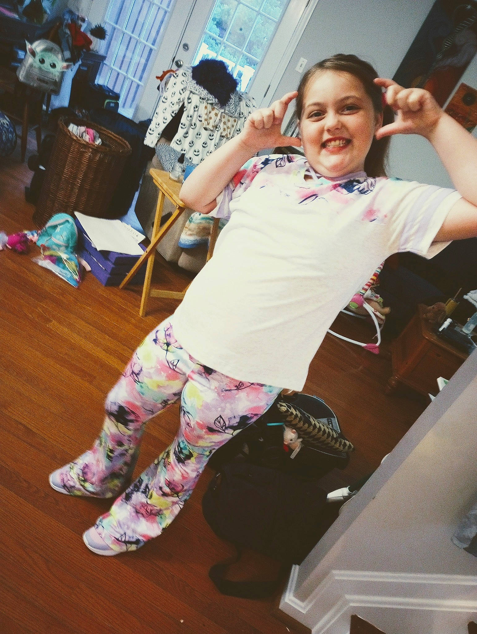 Jade joined the competition — help win amazing prizes! chair, child, elbow, event, eyewear, fashion_design, flooring, fun, human_leg, joint, joy, knee, long_hair, person, selfie, sleeve, smile, sportswear, t_shirt, thigh