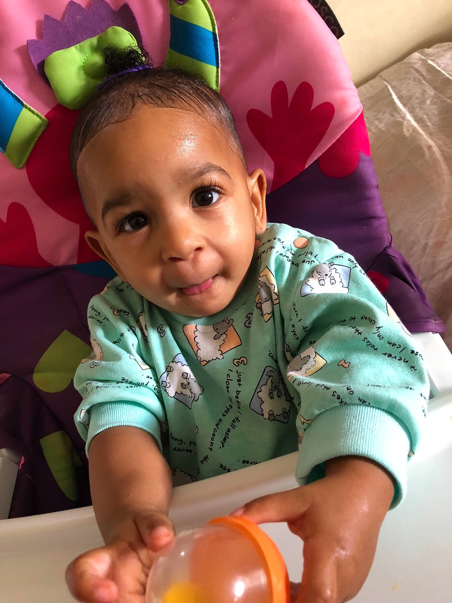 Kamariah joined the competition — help win amazing prizes! baby_products, cheek, child, ear, eye, face, fun, girl, green, head, infant, iris, person, pink, play, product, skin, smile, toddler, toy