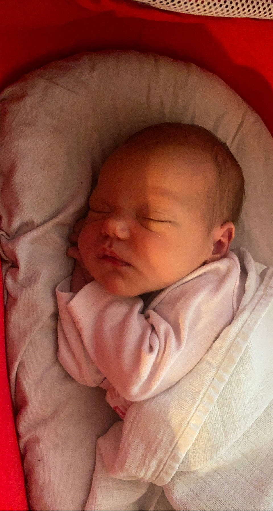 Lena participe au concours pour gagner de l'argent avec cette photo : baby, baby_sleeping, brown, cheek, chin, comfort, eye, face, finger, hand, head, human_body, mammal, mouth, nose, person, pink, product, skin, textile