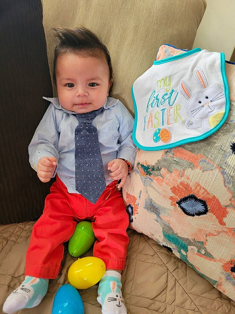 Julian joined the competition — help win amazing prizes! baby, baby_products, baby_toddler_clothing, bag, child, comfort, design, face, happy, head, pattern, person, play, product, sitting, sleeve, smile, sock, t_shirt, textile