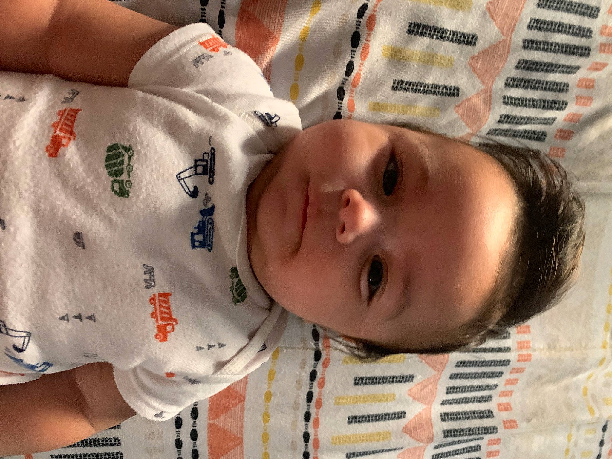 Julian joined the competition — help win amazing prizes! baby, baby_toddler_clothing, cheek, child, comfort, eye, eyelash, face, facial_expression, happy, linens, lip, mouth, nose, pattern, person, skin, sleeve, smile, textile