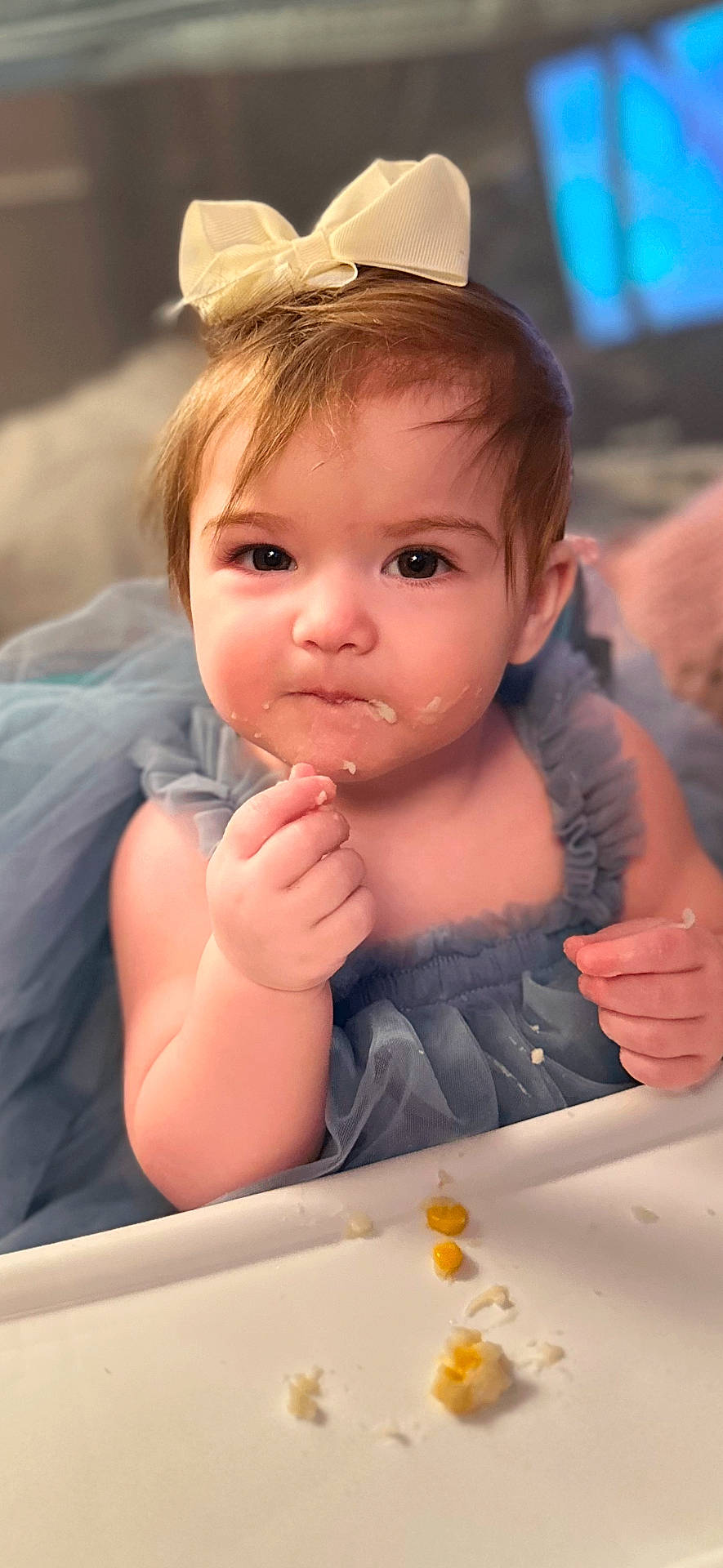 Ella joined the competition — help win amazing prizes! baby, bodypart, clothing, cream, dessert, dress, eating, face, finger, food, hand, happy, head, icing, newborn, person, photography, portrait, smile, sweets