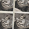 Dustin is registered to the contest to win money with this photo: baby, child, black_and_white, collage, baby_walker, toy, outdoor, grass, portrait, striped_shirt, infant, seat, checkered_pattern, photography, monochrome, closeup, cute, young_child, sitting, face