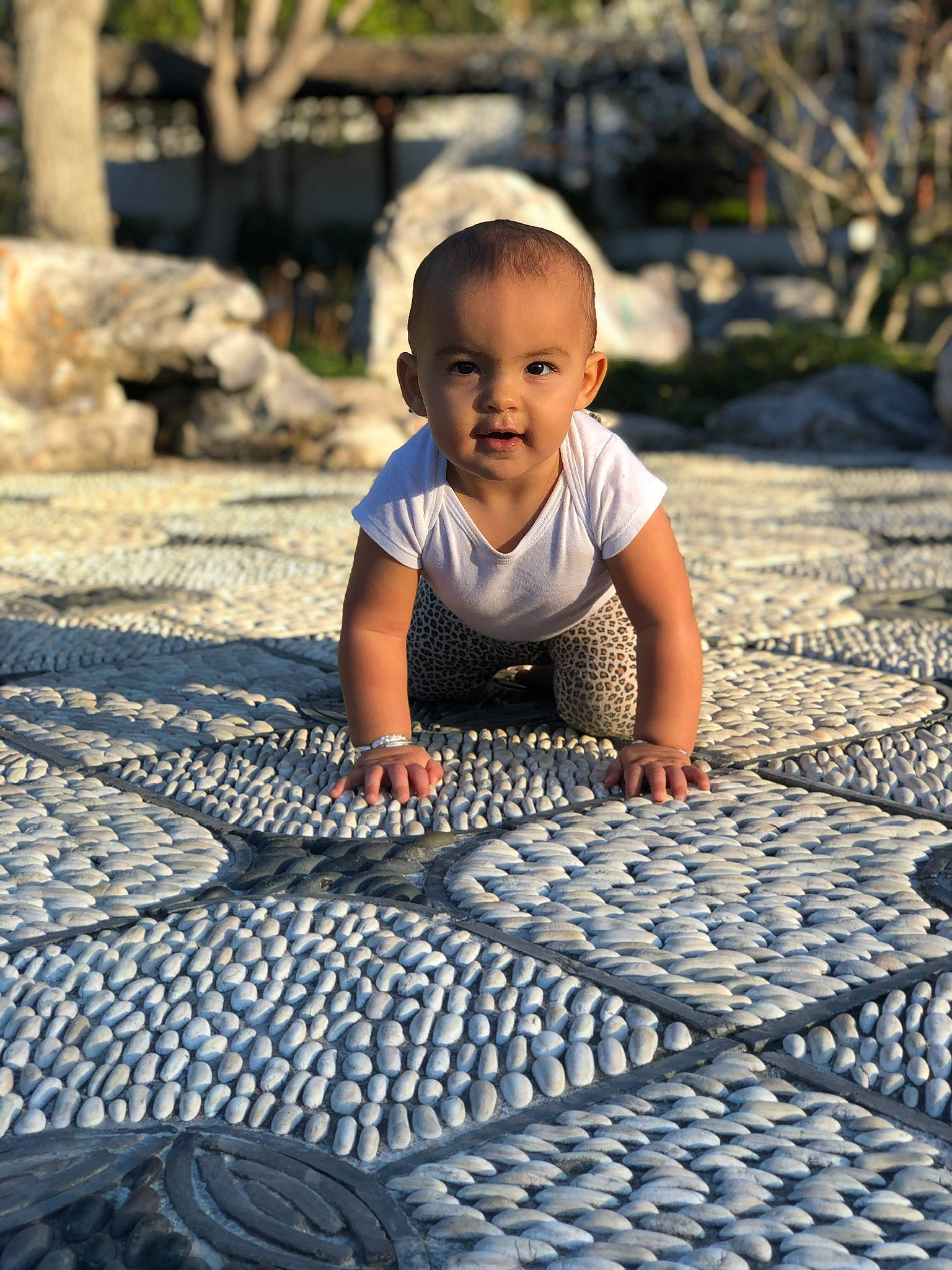 Billie is registered to the contest to win money with this photo: adaptation, child, cobblestone, flagstone, floor, flooring, grass, leisure, pebble, person, photograph, photography, plant, play, sitting, smile, tire, toddler, vacation, water