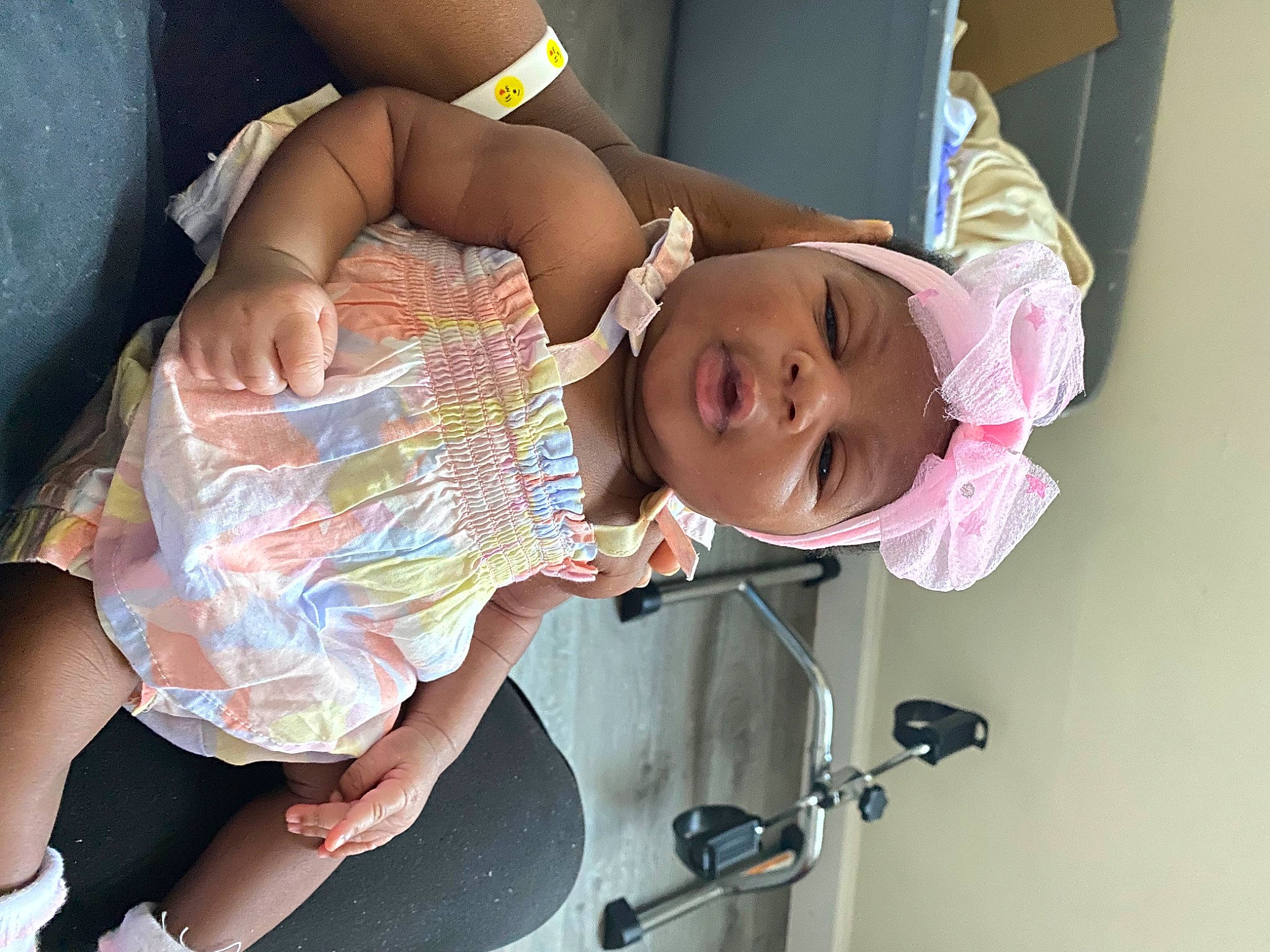 Alaya joined the competition — help win amazing prizes! baby, baby_products, chest, child, elbow, finger, fun, happy, headwear, human_leg, knee, magenta, nail, paper_product, person, pink, room, sitting, t_shirt, thigh