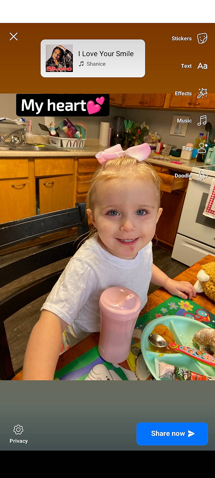 Alaina joined the competition — help win amazing prizes! chair, child, comfort_food, cooking, countertop, drinkware, food, fun, happy, home_appliance, joy, kitchen, kitchen_appliance, party, person, room, smile, snapshot, sweetness, t_shirt