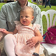Lillian joined the competition — help win amazing prizes! baby, child, adult, sunglasses, pink_dress, leggings, outdoor, garden, people, chair, handbag, grass, string_lights, casual, event, reflection, person, nature, summer, family