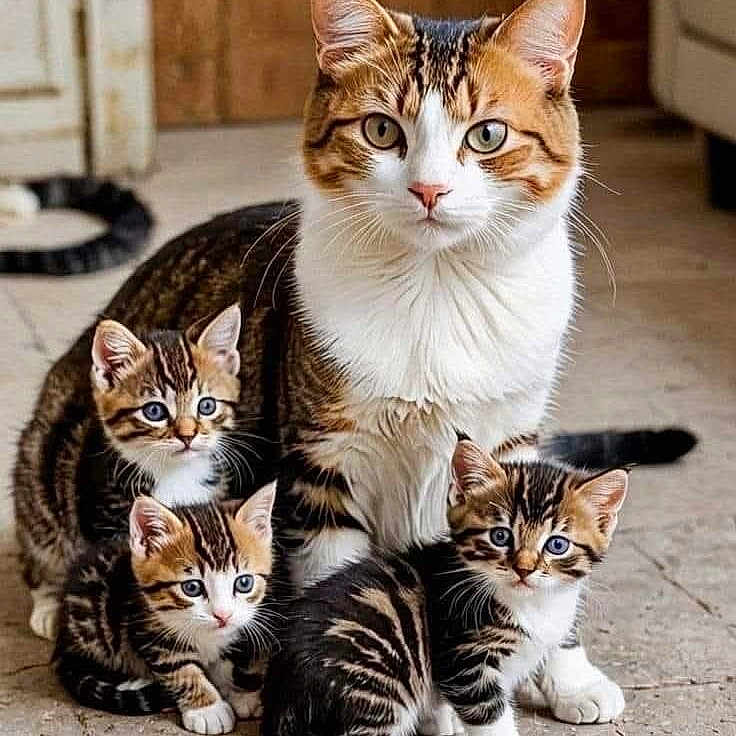 Princesse participe au concours pour gagner de l'argent avec cette photo : animal, blue_eyes, cat, close_up, cute, domestic, family, feline, floor, fur, indoor, kitten, looking, mother, pet, portrait, sitting, tabby, whiskers, wooden_background