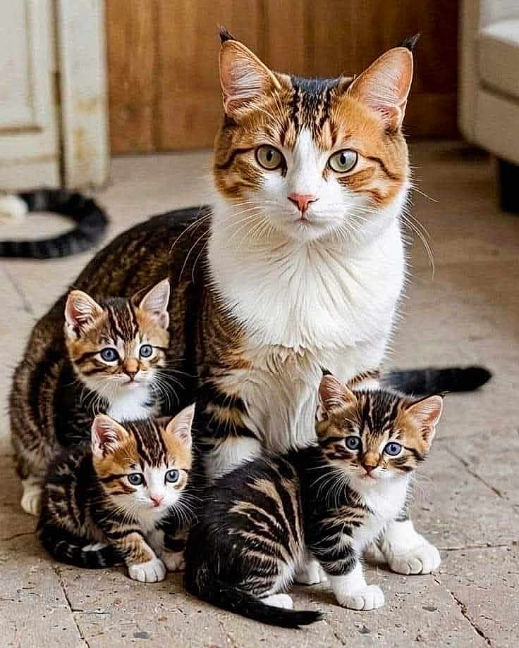 Princesse participe au concours pour gagner de l'argent avec cette photo : cat, kitten, animal, pet, tabby, feline, blue_eyes, family, mother, cute, fur, indoor, floor, wooden_background, portrait, sitting, looking, close_up, domestic, whiskers
