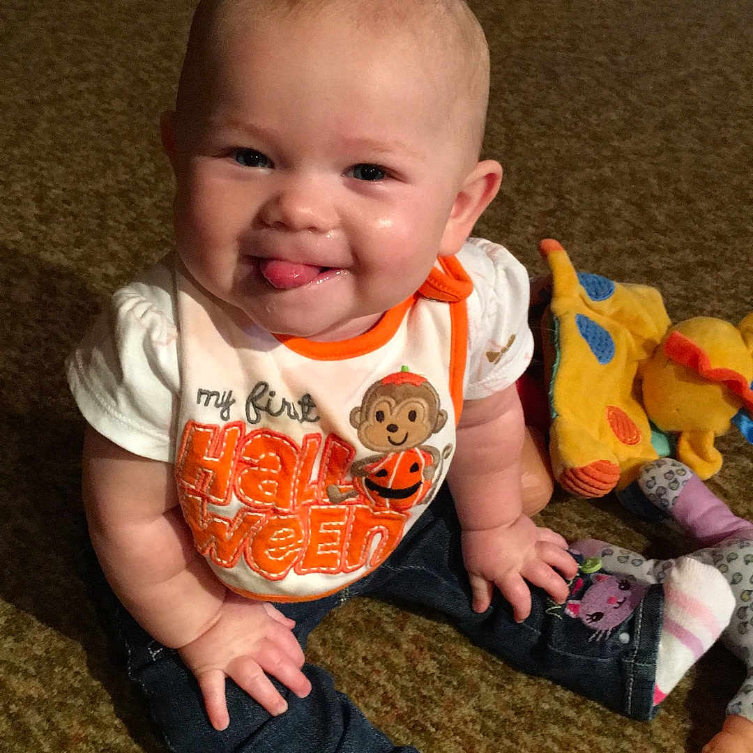 Harlyn joined the competition — help win amazing prizes! baby, cheek, child, joy, person, play, sitting, smile, toddler
