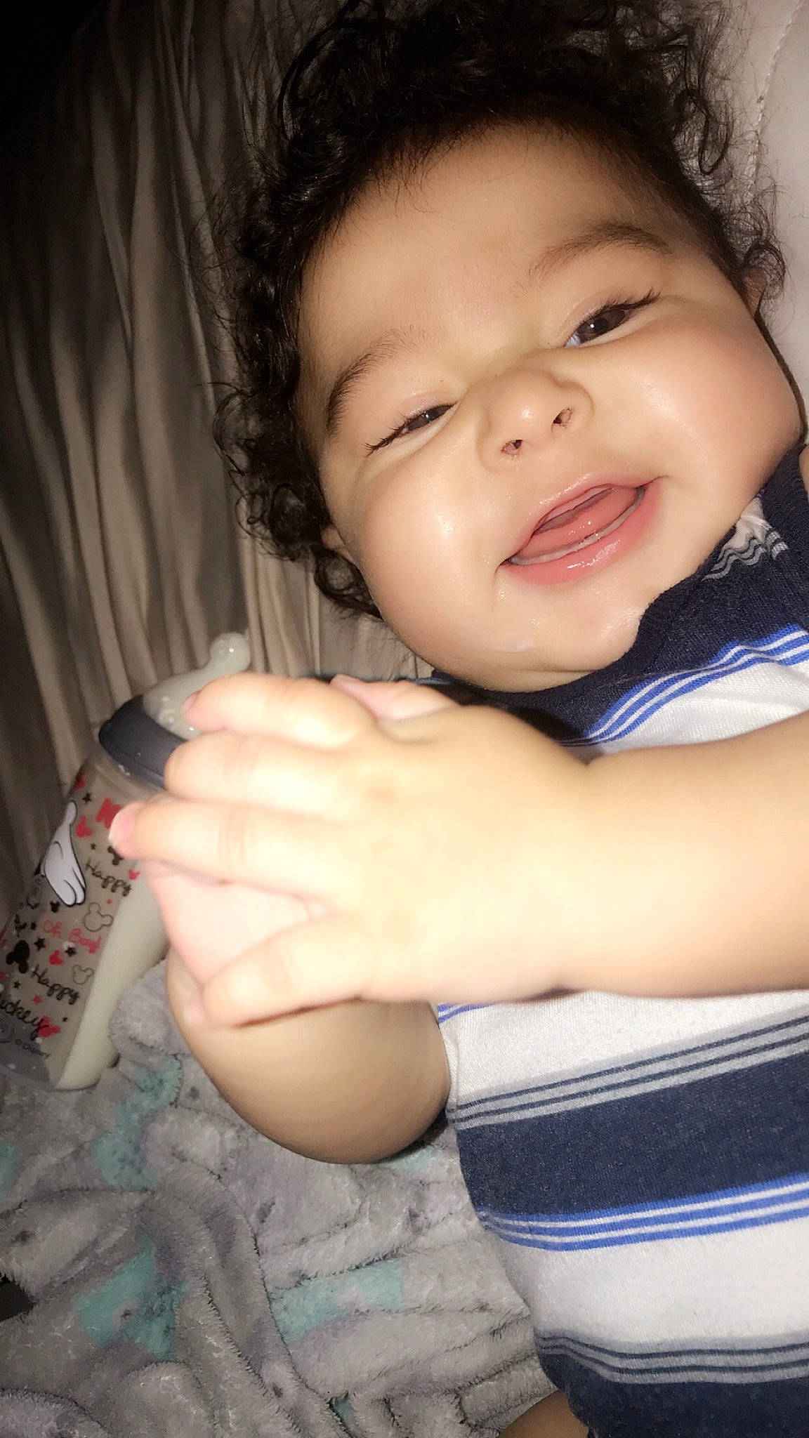 Jr. is registered to the contest to win money with this photo: baby, beauty, black_hair, cheek, child, chin, face, finger, gesture, hand, lip, mouth, nail, nose, person, skin, smile, thumb, toddler