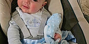 Liam joined the competition — help win amazing prizes! baby, infant, calvin_klein, plush_toy, blue_blanket, baby_seat, cushion, clothing, cute, child, person, indoors, soft_toy, smiling, happy, portrait, newborn, hand, foot, fabric