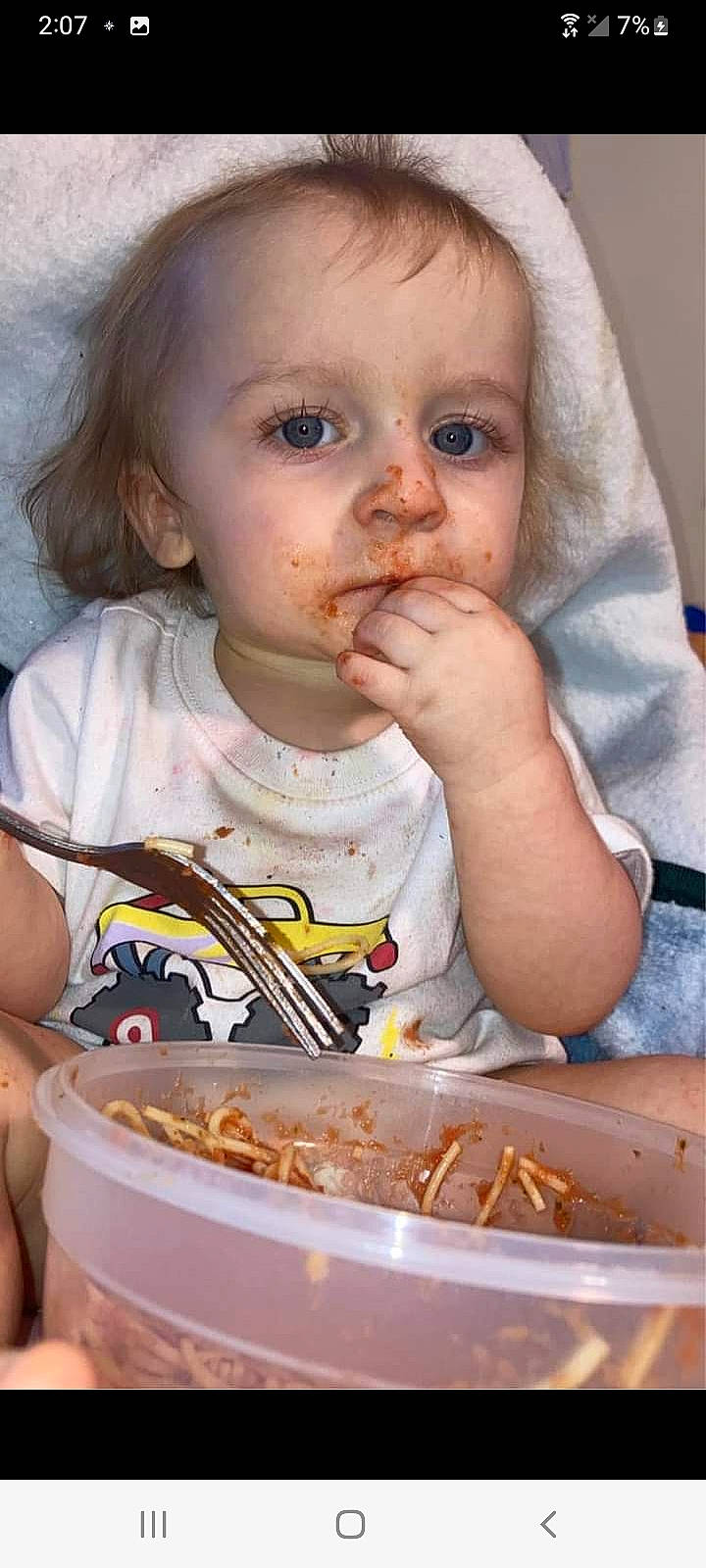 Bradley joined the competition — help win amazing prizes! baby, baby_playing_with_food, baby_toddler_clothing, biting, cheek, child, comfort_food, cuisine, eating, eyelash, food, food_craving, happy, iris, lip, mouth, nose, person, sweetness, tableware