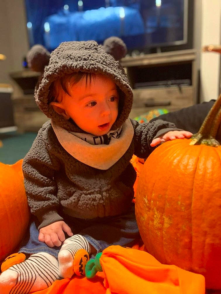 Myles is registered to the contest to win money with this photo: _and_melon_family, _gourd, baby_toddler_clothing, calabaza, child, cucumber, cucurbita, gourd, local_food, natural_foods, nose, orange, person, picture_frame, produce, pumpkin, squash, television_set, toddler, vegan_nutrition