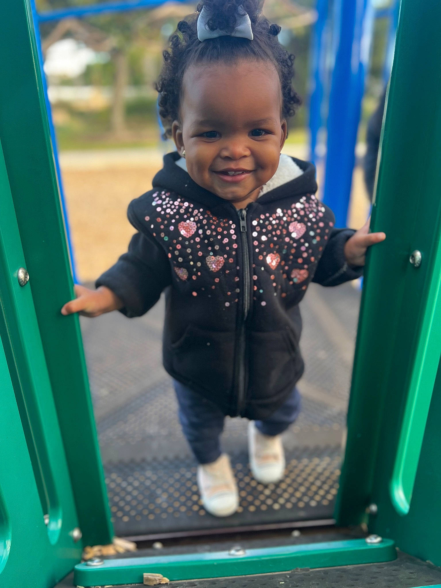 Jalayah joined the competition — help win amazing prizes! baby, baby_toddler_clothing, blue, child, city, electric_blue, facial_expression, fun, grass, green, happy, joy, leisure, person, photograph, playground, recreation, smile, snapshot, standing
