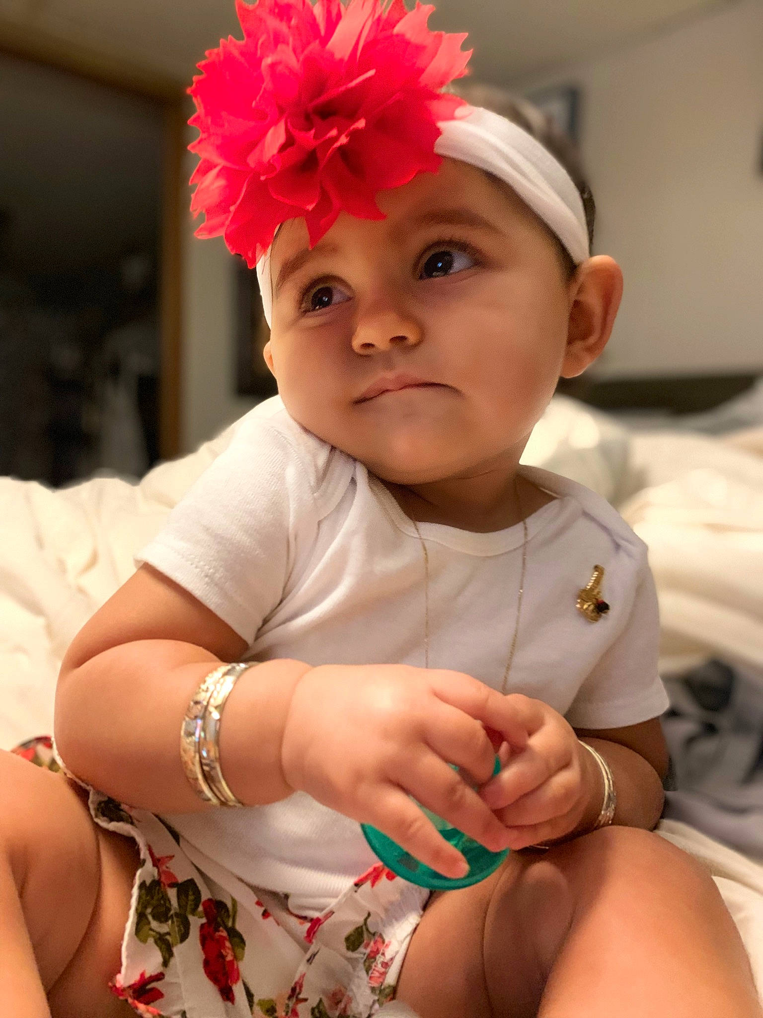 Layleigh Grace joined the competition — help win amazing prizes! arm, baby, baby_toddler_clothing, cap, cheek, child, dress, finger, hand, happy, headgear, headpiece, headwear, lip, person, petal, pink, red, skin, smile