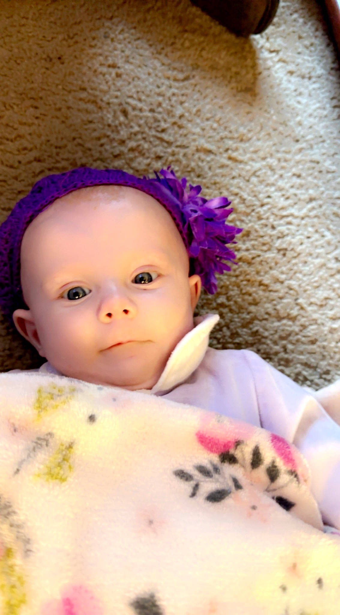 Danika joined the competition — help win amazing prizes! baby, baby_toddler_clothing, cheek, child, eye, eyebrow, eyelash, face, head, headgear, human_body, iris, linens, lip, magenta, nose, person, petal, pink, skin