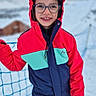 Maëlys participe au concours pour gagner de l'argent avec cette photo : beanie, blue_glasses, child, cold_weather, fence, glasses, gloves, happy, hood, kid, missing_tooth, outdoor, portrait, red_hood, rosy_cheeks, ski_slope, smile, snow, snowsuit, winter