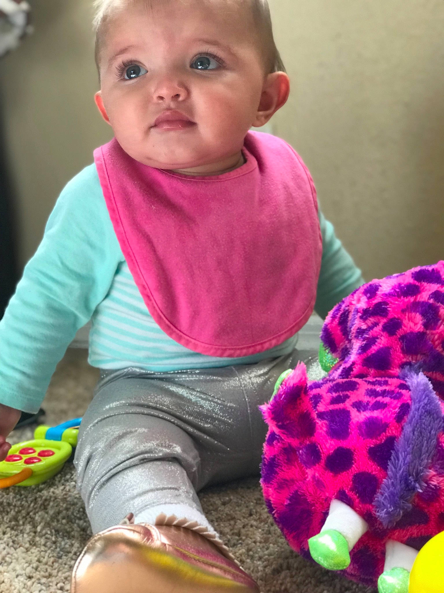 Kaycee joined the competition — help win amazing prizes! cheek, child, eye, fun, girl, infant, magenta, person, pink, play, product, skin, textile, toddler, toy